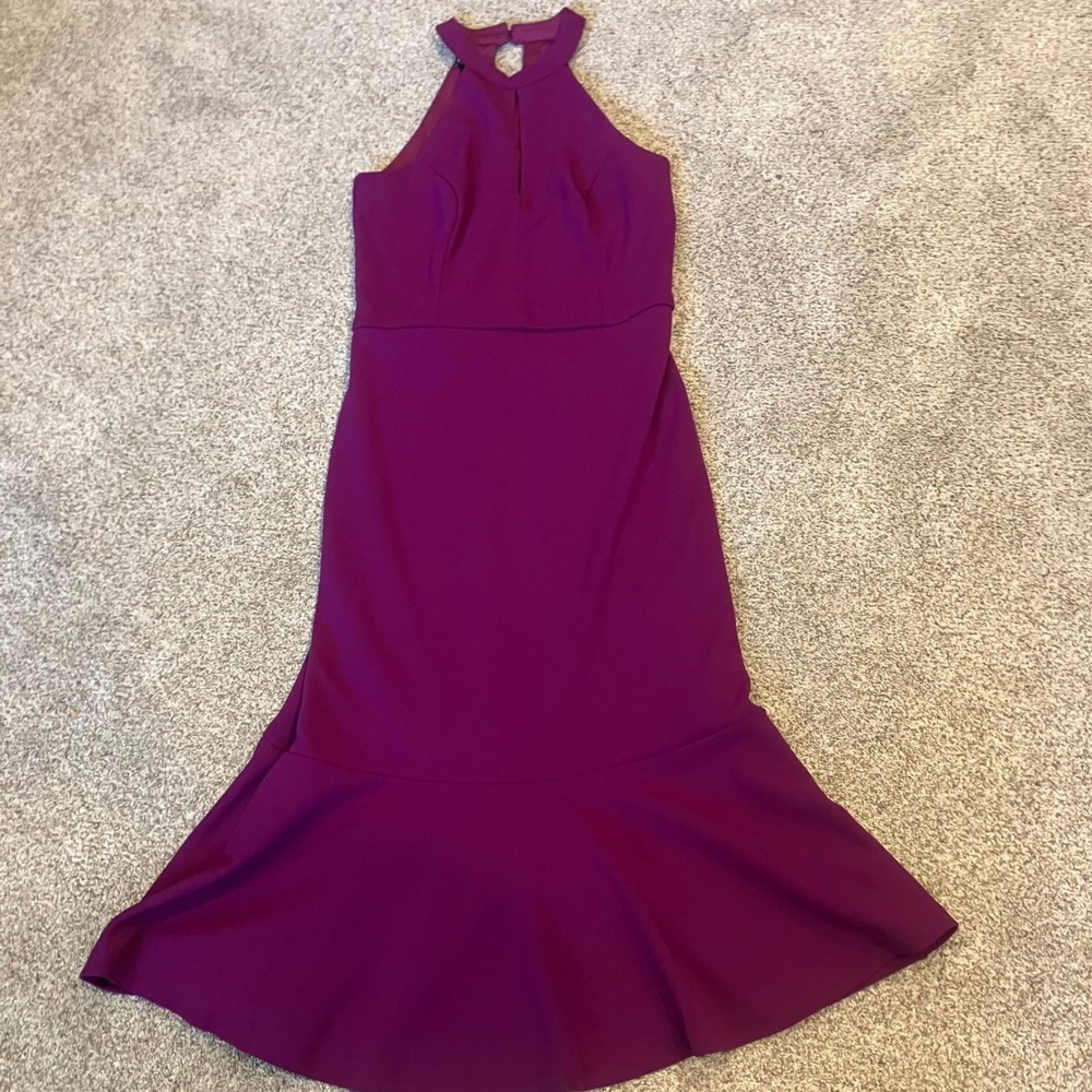bebe Womens Magenta Halter Keyhole Mermaid Flounce Midi Dress Size 4 Bodycon